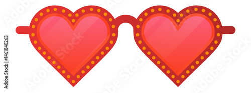 Stylish heart shaped sunglasses with a vibrant red tint and orange dotted frames add a playful touch to any summer outfit, symbolizing love, affection, and a cheerful outlook