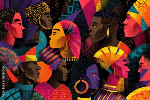 Vibrant illustration of diverse faces, celebrating unity in diversity.