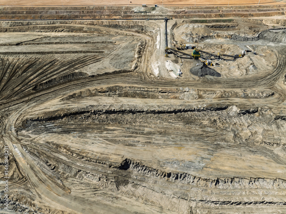 Industrial coal mine, abstract sendimentation tank of mine in Poland. Industrial lake Aerial drone photo view. Settling tanks and clarifiers are on wastewater treatment plant