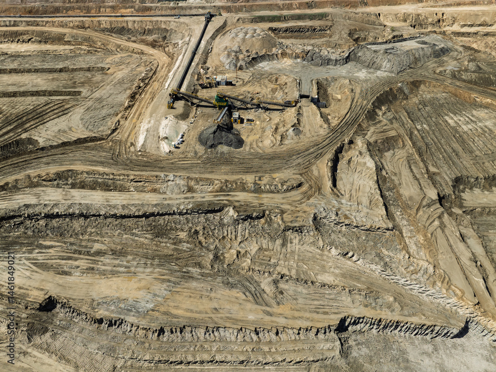 Industrial coal mine, abstract sendimentation tank of mine in Poland. Industrial lake Aerial drone photo view. Settling tanks and clarifiers are on wastewater treatment plant