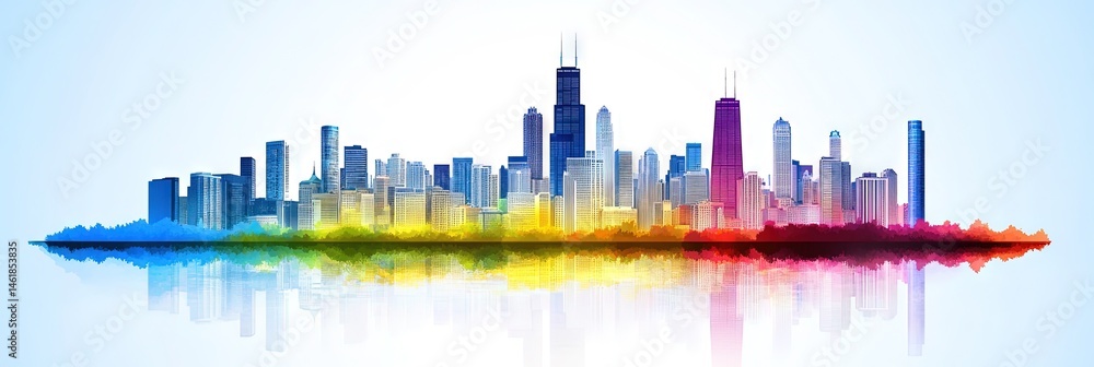 Obraz premium 2d vector chicago downtown skyline
