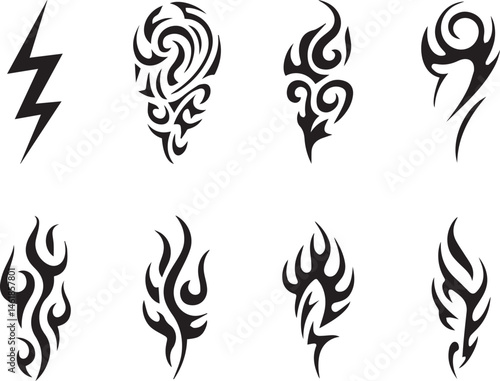 Tribal tattoo designs collection vector illustration of eight unique stylized elements