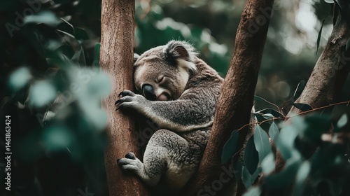 Sleepy Koala Napping in Aussie Tree
