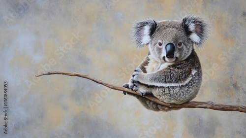 Obraz na płótnie Australian Koala on Branch Against Beige Wall w salonie