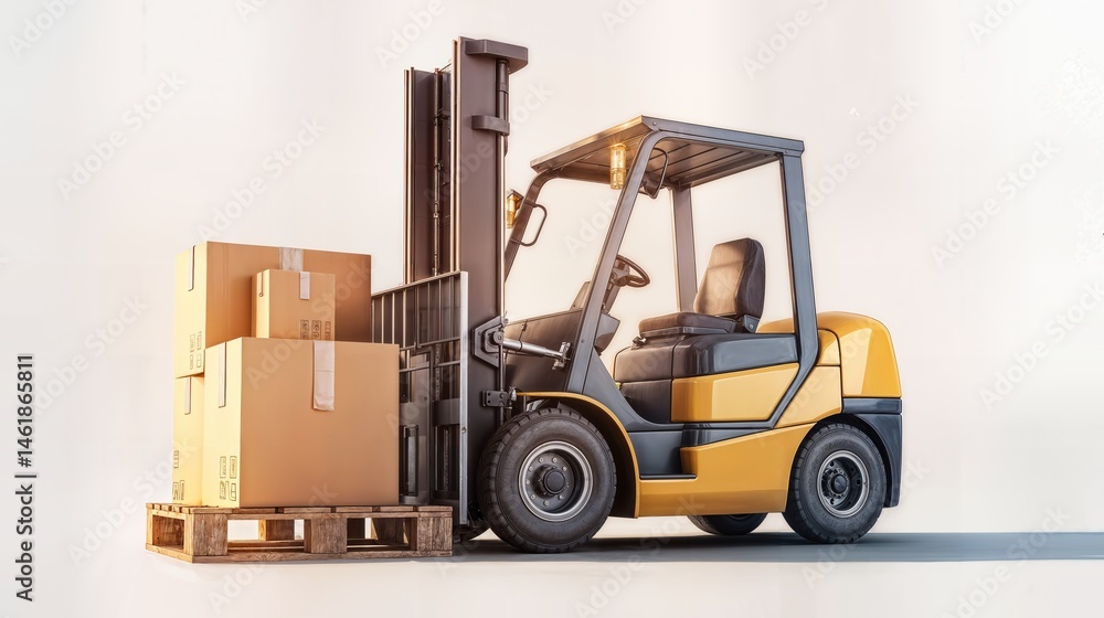 Forklift with cardboard boxes in warehouse Forklift with cardboard boxes in warehouse