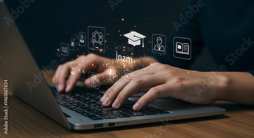 Uso humano de la tecnología portátil, aprendizaje por internet y estudio en línea, redes de tecnología de clases, aprendizaje electrónico, educación en línea, educación, capacitación, tutor, lección e