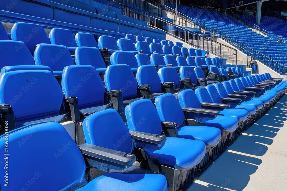 Naklejka premium Rows of bright blue stadium seats