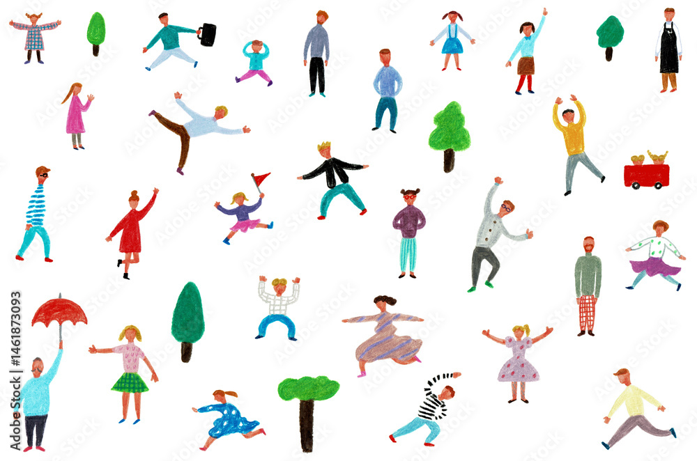 手描きイラスト 集まる人々 手描きイラスト 集まる人々