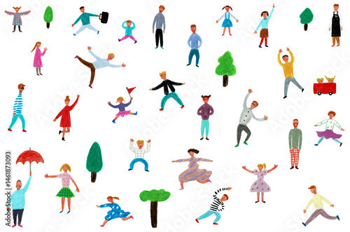 手描きイラスト　集まる人々