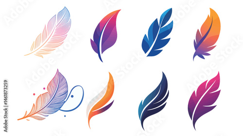 Creative fluid style feather logo with smooth line art design, featuring elegant curves and soft textures. Perfect for branding, artistic designs, and modern logos with minimalistic 
