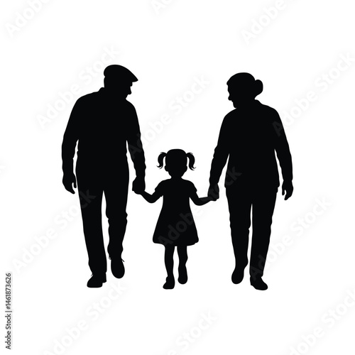 Silhouette of grandparents with granddaughter