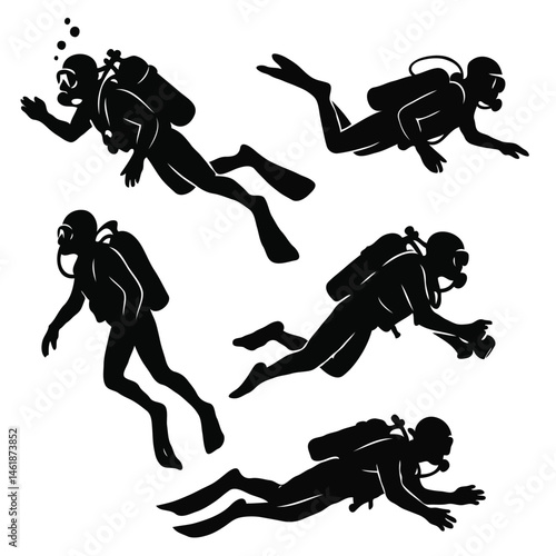 Silhouettes of scuba diving