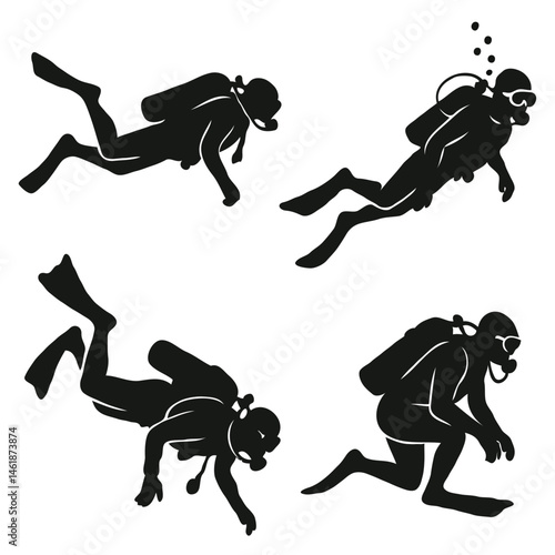 Silhouettes of scuba diving