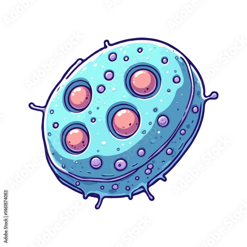 Cartoon Illustration of a Blue Cell