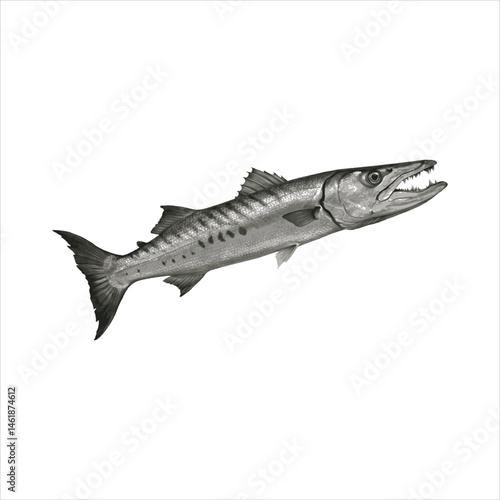 Realistic Barracuda Fish Vector Illustration – Aggressive Marine Predator Art