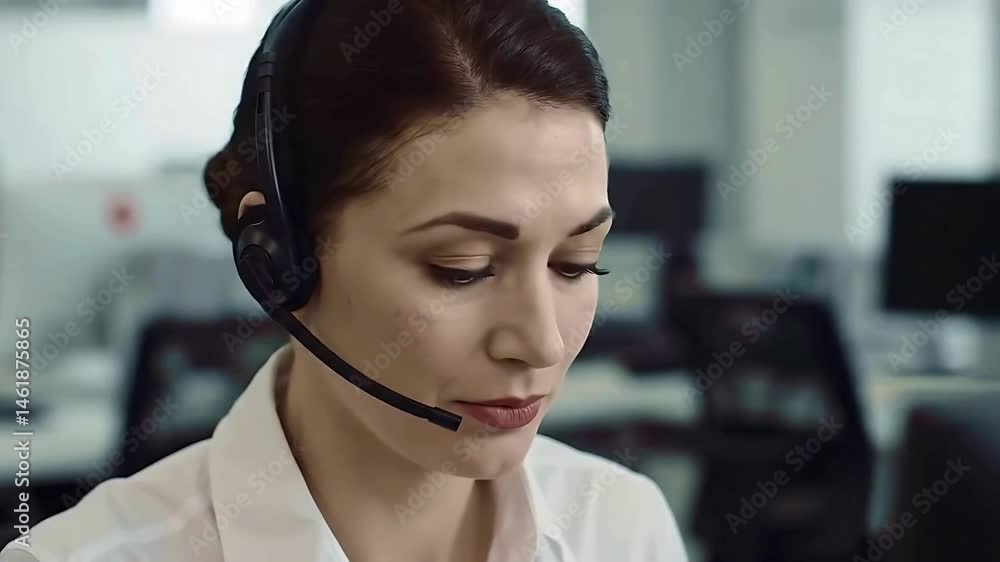 Focused Call Center Agent at Work in a Lively Office Setting Focused Call Center Agent at Work in a Lively Office Setting