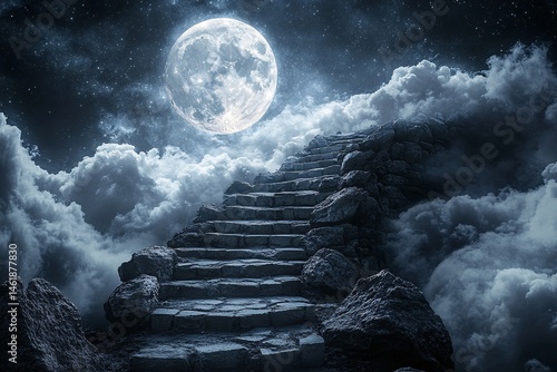Stairway to the Moon: Mystical Path Through the Clouds photo