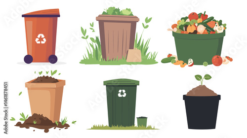 Vector design of a compost bin on a white background, featuring eco-friendly materials and a practical, sustainable design ideal for waste management, recycling, and green living concepts.