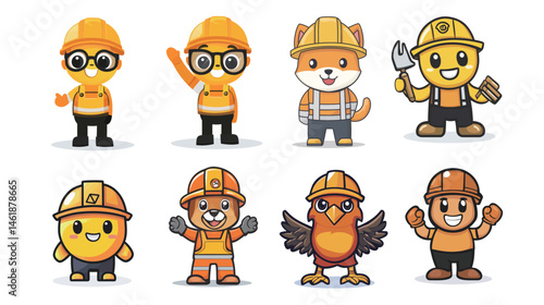 Vector graphic design of a construction mascot, featuring a fun and energetic character, perfect for construction-related businesses, branding, and promotional materials in the building industry.