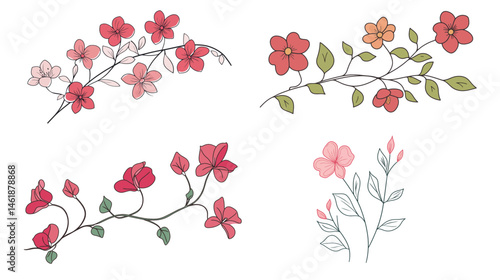 Wallpaper Mural Vector illustration of a coral vine flower in line art style, featuring intricate details and elegant curves, perfect for botanical designs, floral patterns, and nature-inspired artwork. Torontodigital.ca