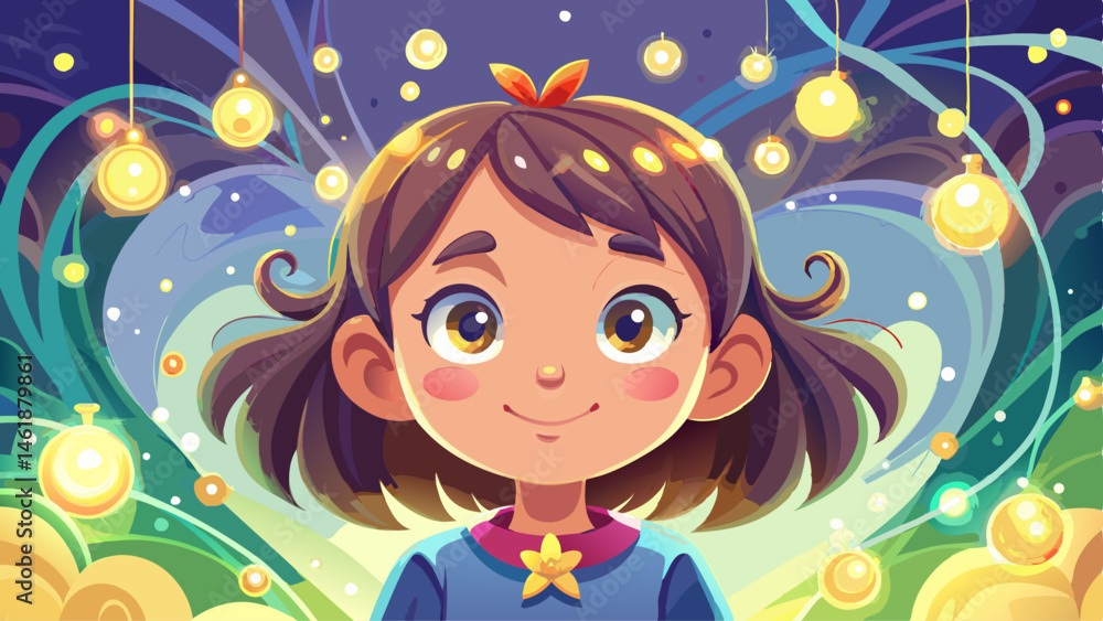 A Little Girl's Wonder: Captivated by the Magic of Lights white background A Little Girl's Wonder: Captivated by the Magic of Lights white background