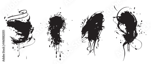 Black Brush Stroke Vector Elements for Creative Design