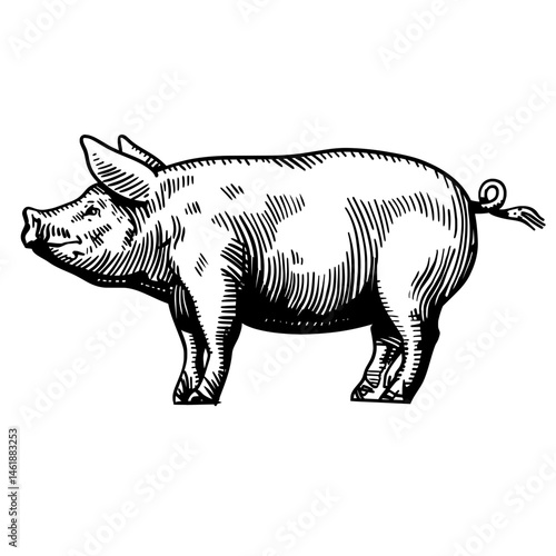  a vintage style drawing of a pig
