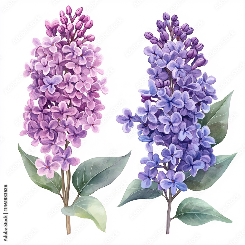 Fototapeta premium Elegant Blue and Purple Floral Bouquet in Digital Illustration