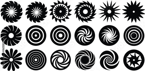 Set of spiral elements. Funnel icon collection. Black spiral decoration
