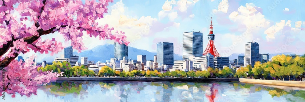 Obraz premium oil painting osaka japan downtown skyline