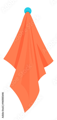 Clean orange kitchen towel hanging on a blue wall mounted circular hook, poised for drying dishes or hands, adding a touch of vibrant color and organization to any kitchen space