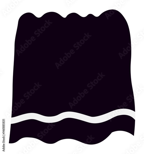 Simple illustration of a black curtain with a white stripe waving gently, isolated on a white background, perfect for theater or interior design projects