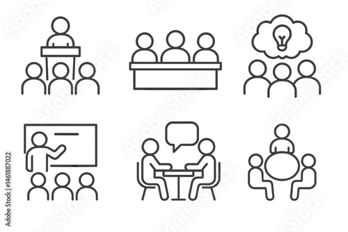 Foto Vector illustration icons showcasing various group activities for meetings, pres