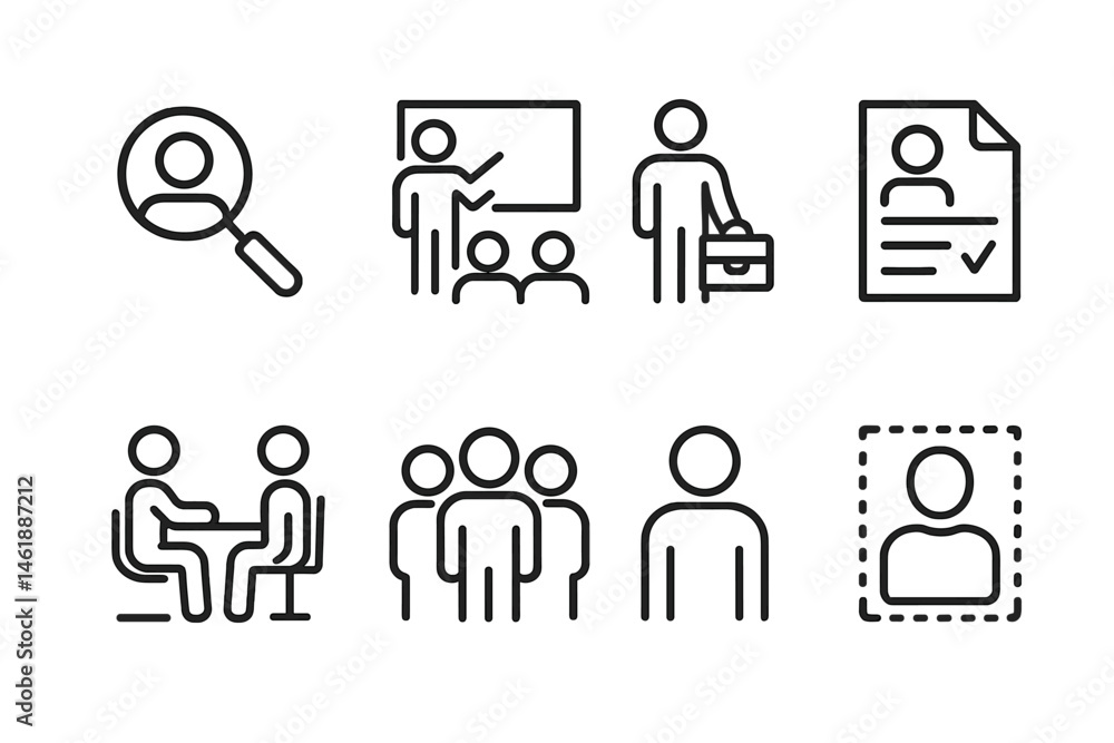 Vector illustration of common activities in job recruitment and team collaboration processes Vector illustration of common activities in job recruitment and team collaboration processes