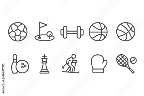 Collection of vector sports icons showcasing various athletic activities and equipment in a simple and modern design