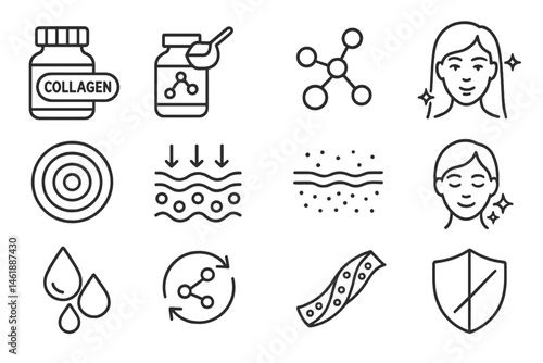 Collagen health and beauty vector illustration showcasing its benefits for skin and wellness in a minimalist design
