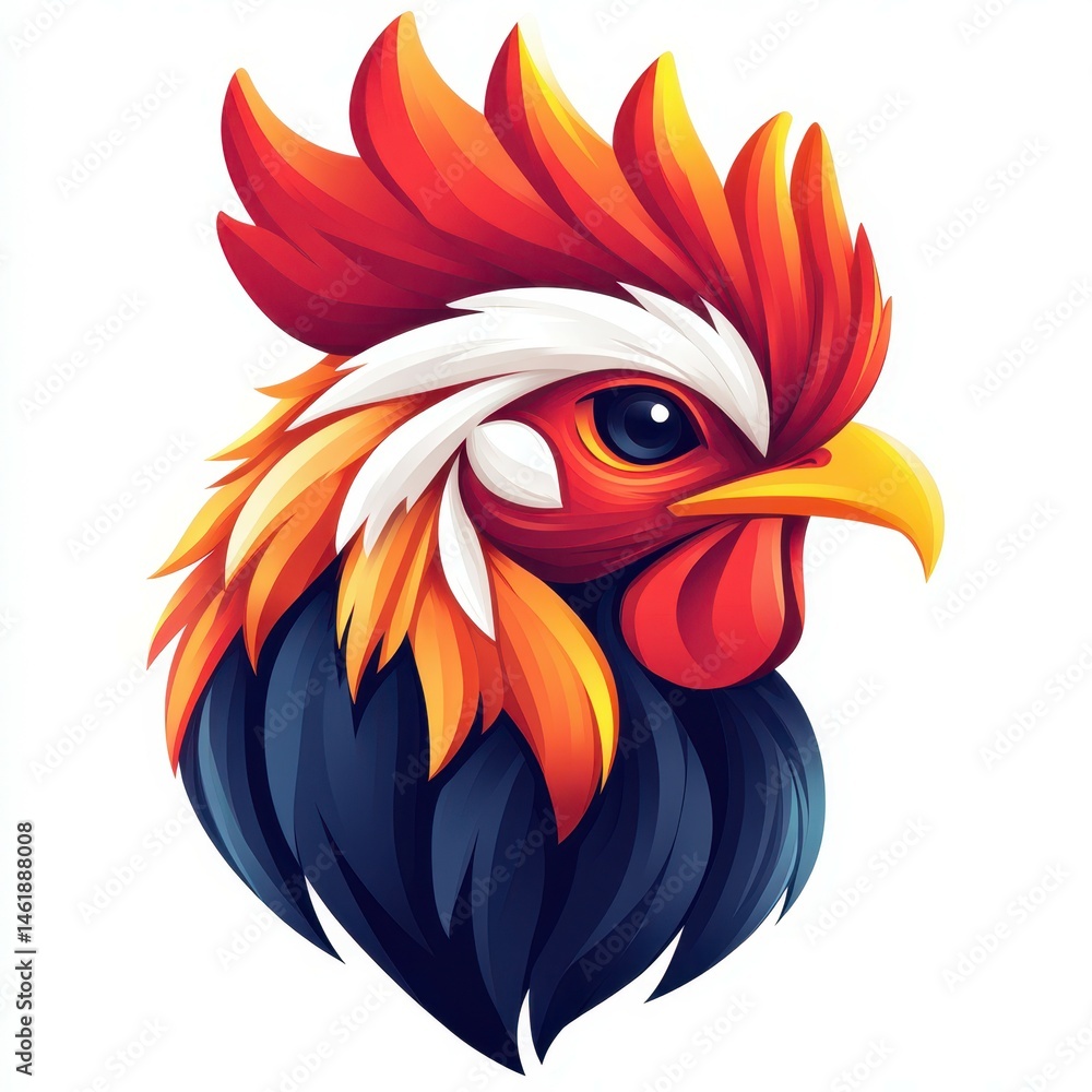 Vibrant rooster illustration with striking colors and intricate feather details showcasing natural beauty and artistry Vibrant rooster illustration with striking colors and intricate feather details showcasing natural beauty and artistry
