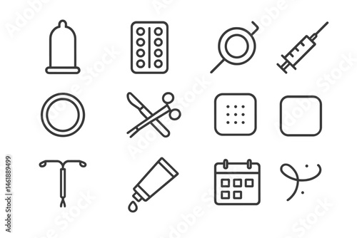 Healthcare and safety icons representing various medical activities and tools for public health education