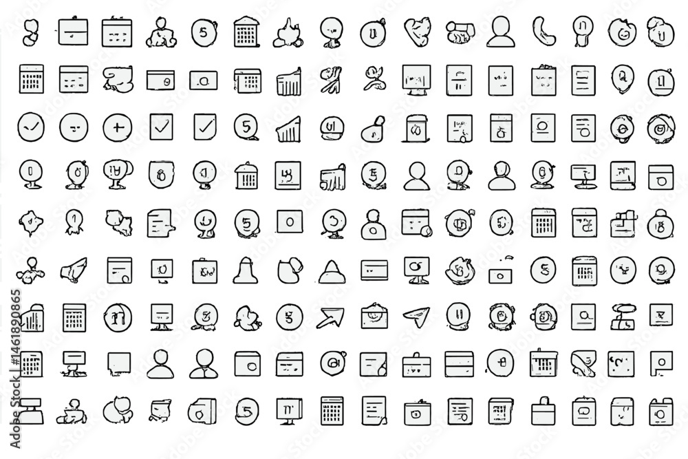 Vector illustration icons depicting a variety of activities and objects for digital communication and organization Vector illustration icons depicting a variety of activities and objects for digital communication and organization