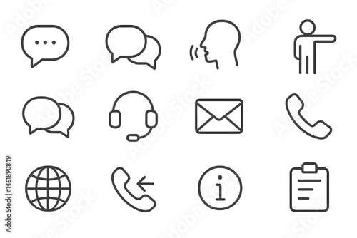 Communication and information icons representing various methods of interaction in a modern digital environment offering convenience and support