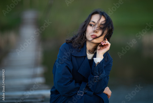 Obraz na płótnie Beautiful Woman long brunette hair. Spa model Girl with Perfect Fresh Clean Skin. Beauty black eyes. w salonie