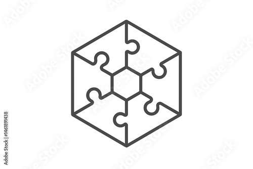 Hexagonal puzzle piece icon representing interconnected concepts and collaborative ideas for design projects