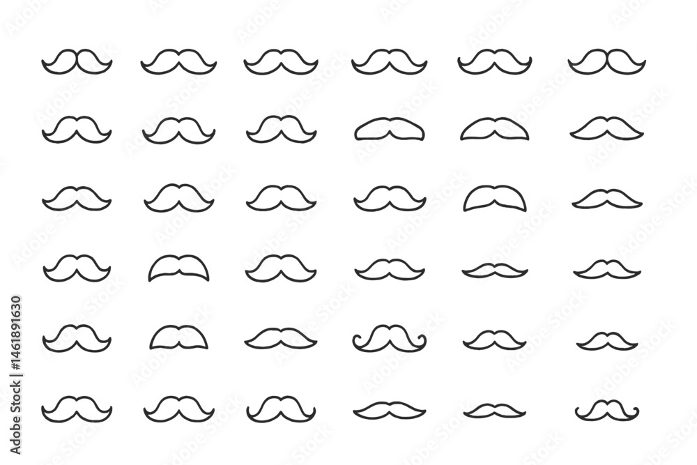 Collection of vector illustration icons showcasing various mustache designs in a seamless pattern layout suitable for different projects Collection of vector illustration icons showcasing various mustache designs in a seamless pattern layout suitable for different projects