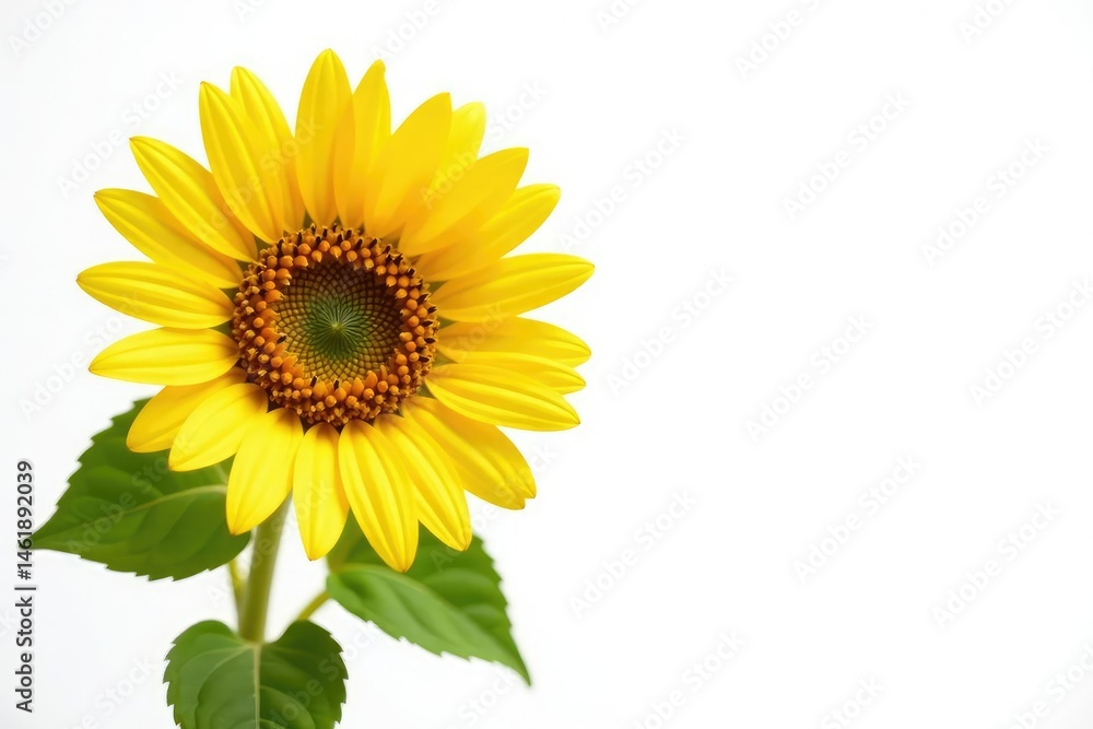 Obraz premium One bold yellow sunflower against stark white, background, floral, contrast