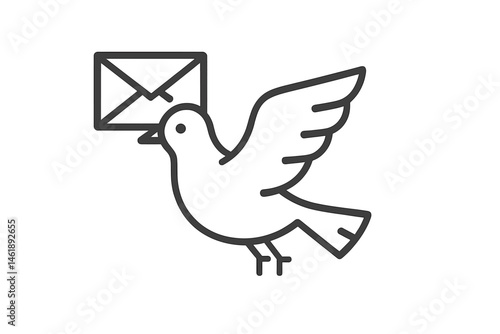 Dove delivering a message illustrated as an icon with a letter in its beak showcasing the concept of communication