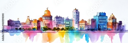 watercolor alexandria, egypt downtown skyline 