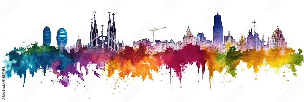 Fototapeta premium watercolor barcelona spain downtown skyline 
