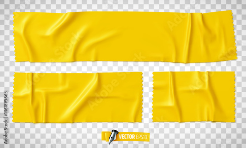 Vector realistic illustration of yellow adhesive tape on a transparent background.