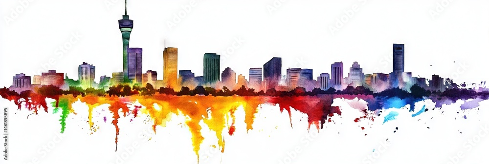 Fototapeta premium watercolor johannesburg, south africa downtown skyline