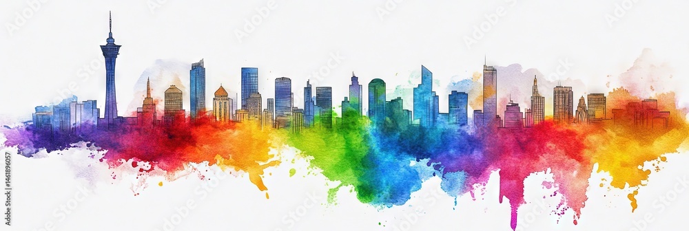 Fototapeta premium watercolor lagos nigeria downtown skyline